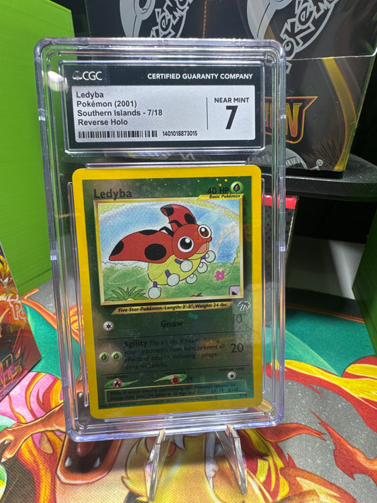 CGC 7 Ledyba Pokemon 2001 Southern Island 7/18 Reverse Holo (SWIRL)